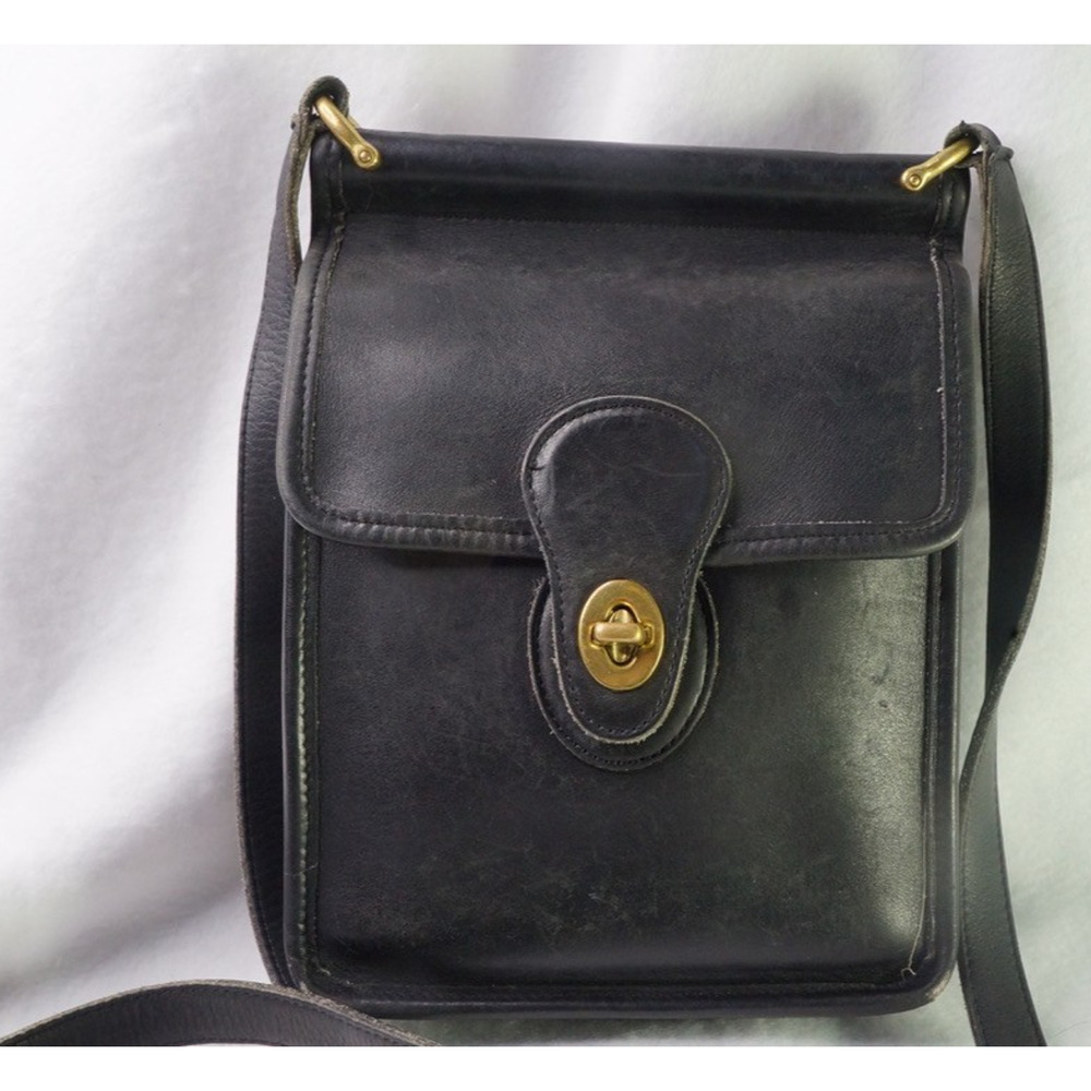 Vintage 90s Coach Murphy 9930 Black Leather Brass Turn Lock Crossbody Bag Purse - Picture 2 of 15